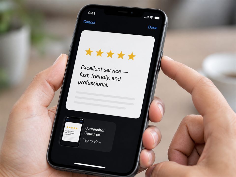 Taking a screenshot of the posted review