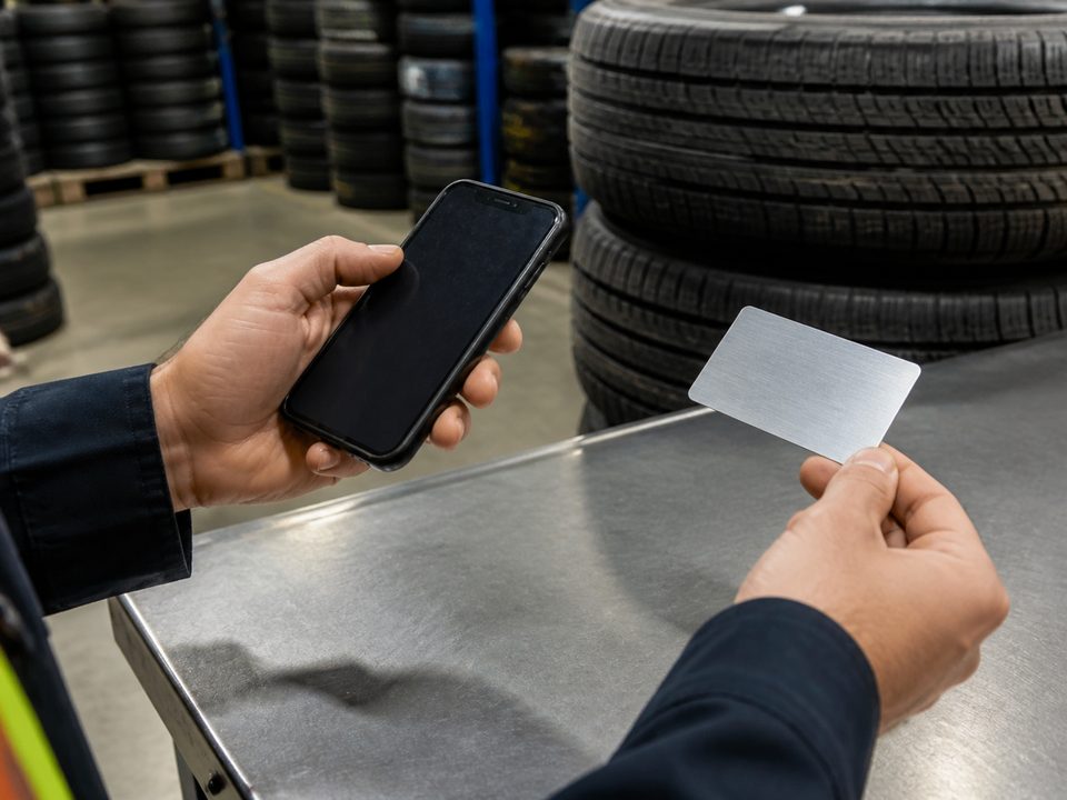 Photographing a business card to upload with the application